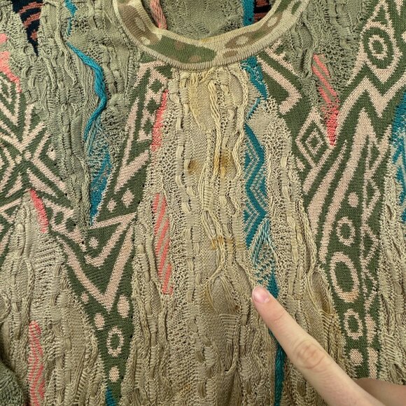 Coogi Sweater Medium Beige Colorful Pullover 3D Knit Crew Neck Cotton Designer - Picture 12 of 16